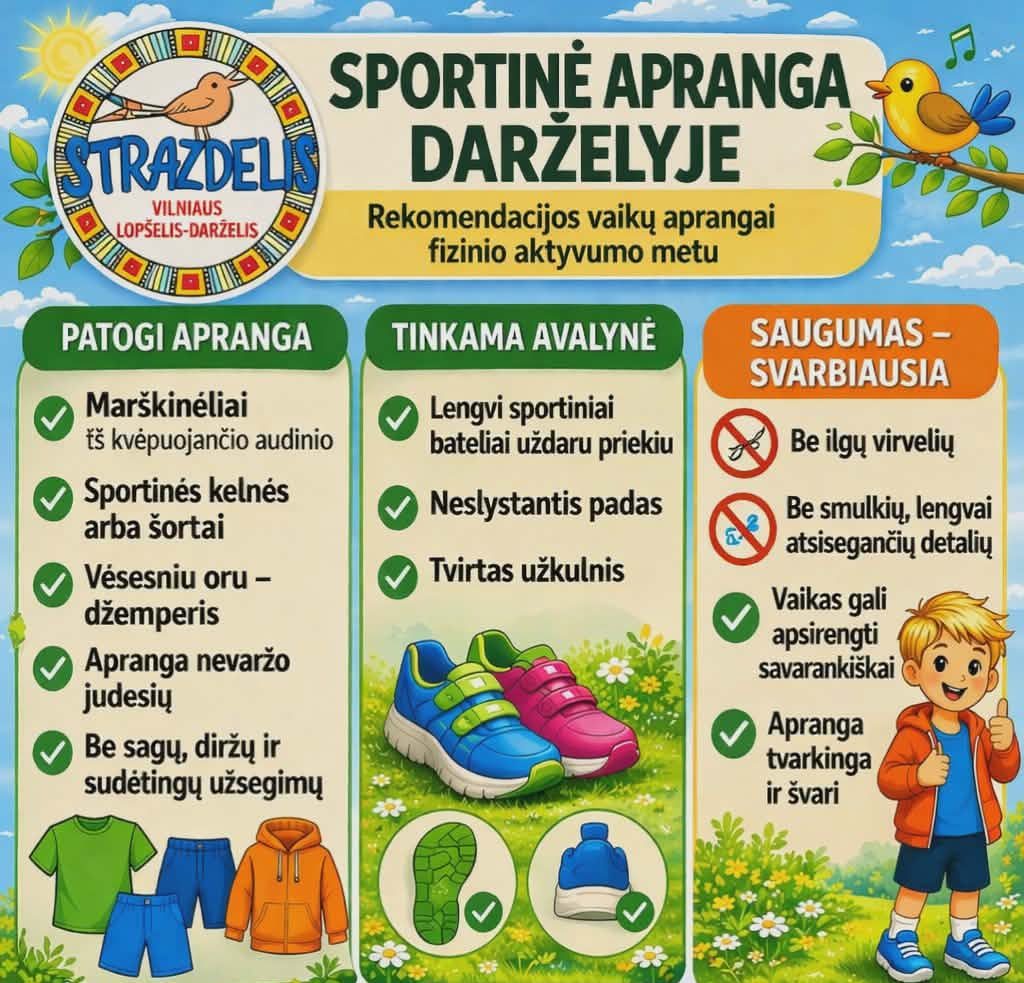 Rekomendacijos vaikų aprangai fizinio aktyvumo metu